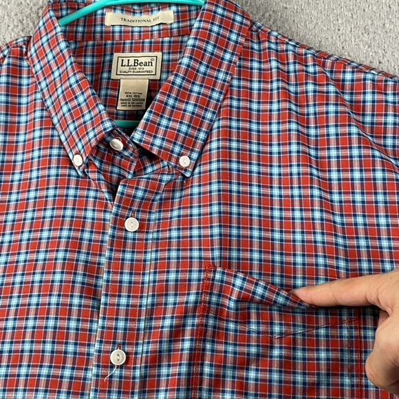 L.L. Bean Traditional Fit Button Down Shirt Men's 2XL Blue Red Plaid Preppy - Picture 5 of 8
